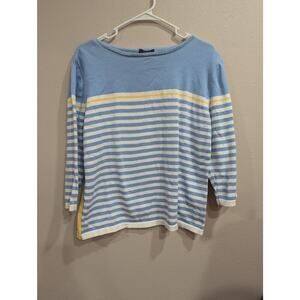 Bretton white & light blue knit sweater w/yellow highlight stripe by westbound